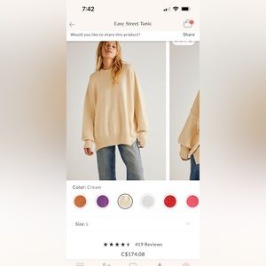 NEW Free People Easy Street Tunic size Large in Cream